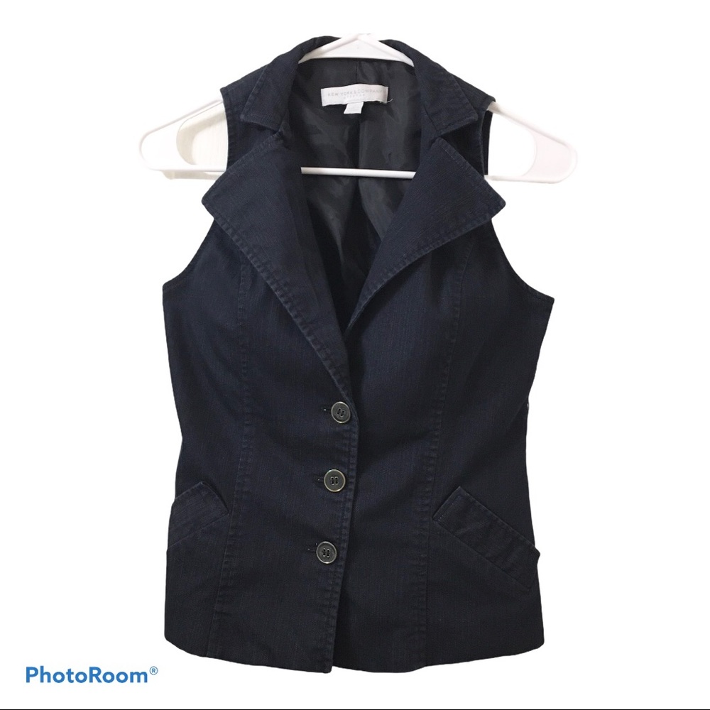NY&CO Dressy dark blue denim halter vest